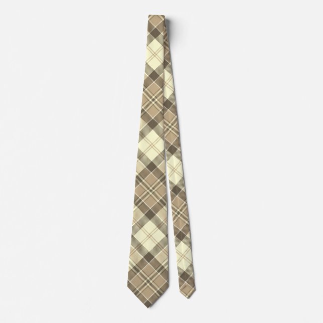Cravate Plaid diagonale moderne - Tan Brown et blanc (Devant)
