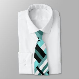 Cravate Plaid en Aqua, Turquoise, noir & blanc Motif moder