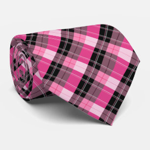 Cravate Plaid / tartan motif rose et noir