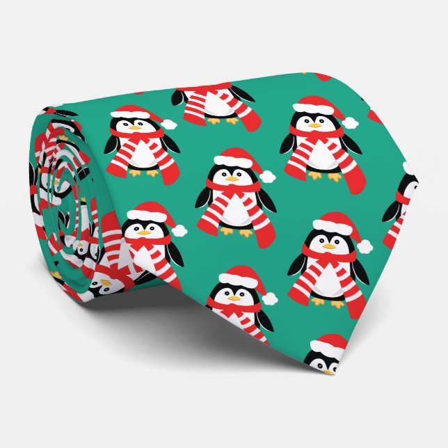 Cravate Plaisanterie drôle de bureau de pingouins de Noël (Roulé)