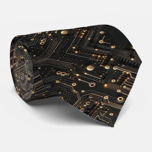 Cravate Planche de circuit informatique noire et dorée gee