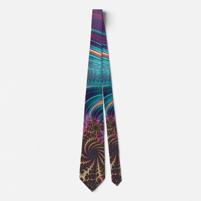 Cravate Plumes Abstraites vives Turquoise & Violet (Devant)