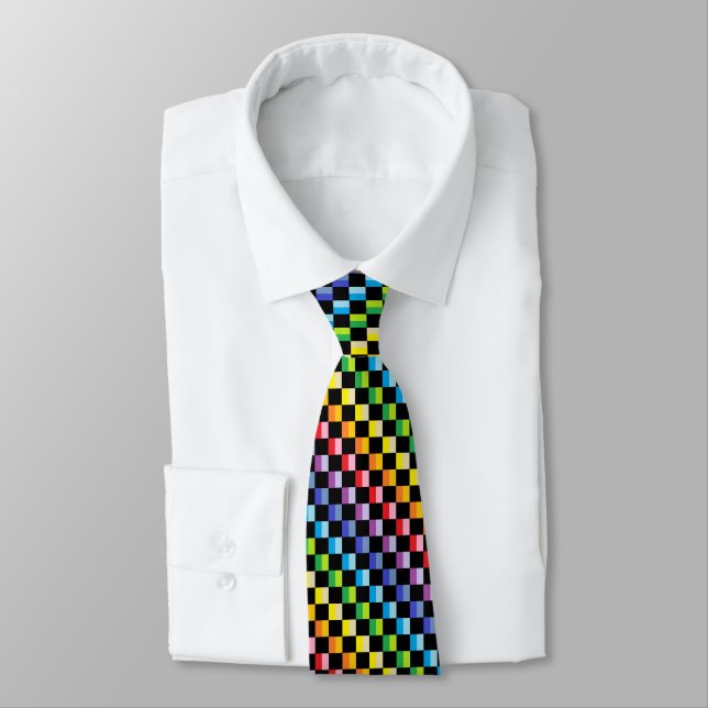 Cravate Plus large noir Checkered d'arc-en-ciel de spectre (Attaché)