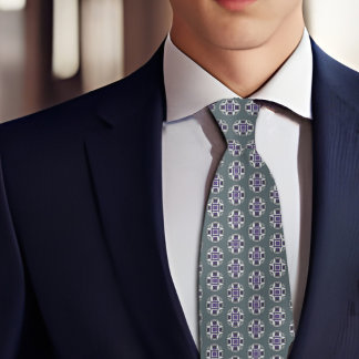 Cravate Points à motifs prune et blanc sur sage