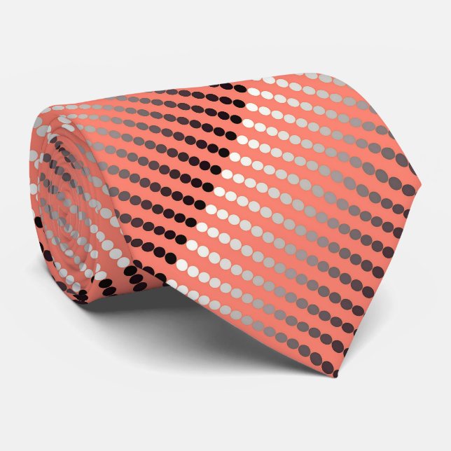 Cravate Points de satin - corail et étain (Roulé)
