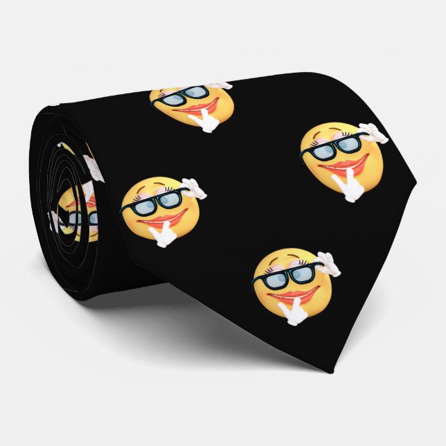 Cravate Points dorés modernes, visage Emoji (Roulé)
