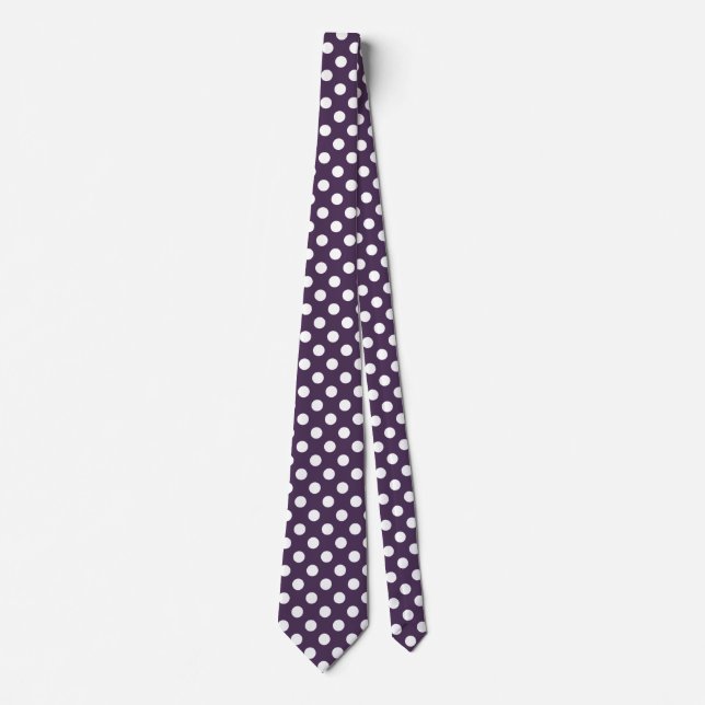 Cravate Pois blancs sur prune violette (Devant)