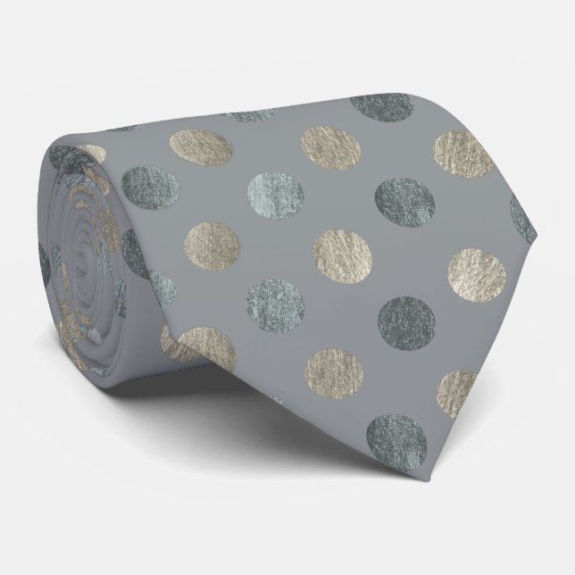 Cravate Pois gris et argent simples Moderne et élégant (Roulé)