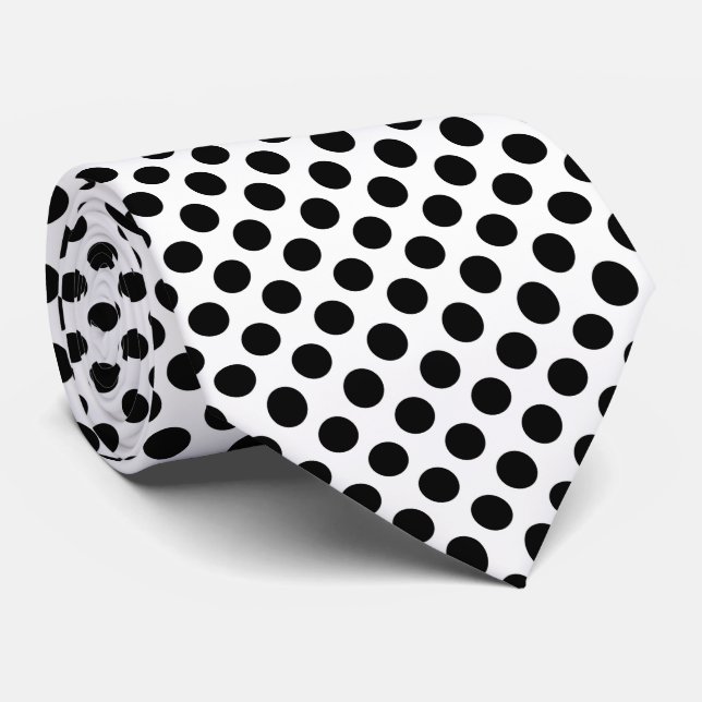 Cravate Pois, Motif Polka Dot, noir et blanc (Roulé)