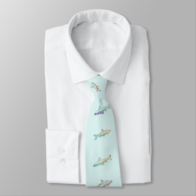 Cravate Poisson Nage Ligne Motif Couleur Art 2 Necktie (Attaché)