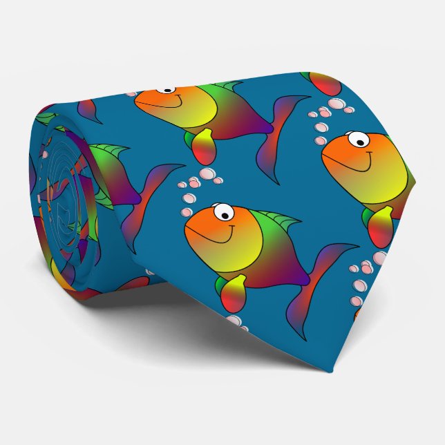 Cravate Poisson rouge joyeux dans l'eau bleue de mer (Roulé)