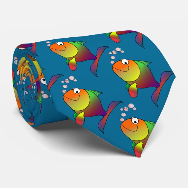 Cravate Poisson rouge joyeux en mer (Roulé)
