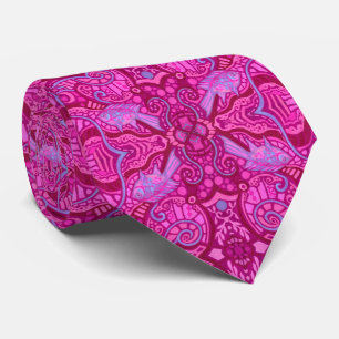 Cravate Poisson sous l'eau Bohème Arabesque Motif Magenta