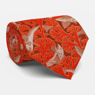 Cravate POISSONS ET ALGUES ROUGES Art Nouveau Motif animal
