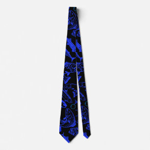 Cravate Poissons motif bleu 10.b Black BG