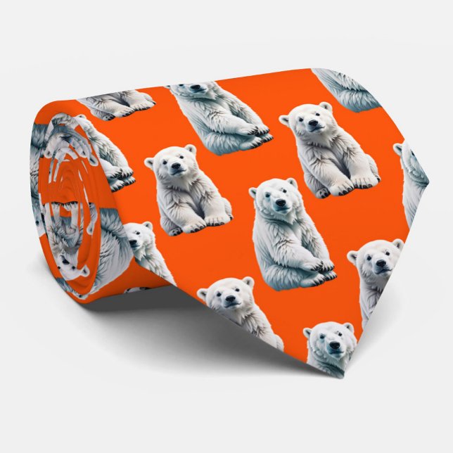 Cravate Polar Bear Pattern Design On Orange  (Créateur téléchargé)