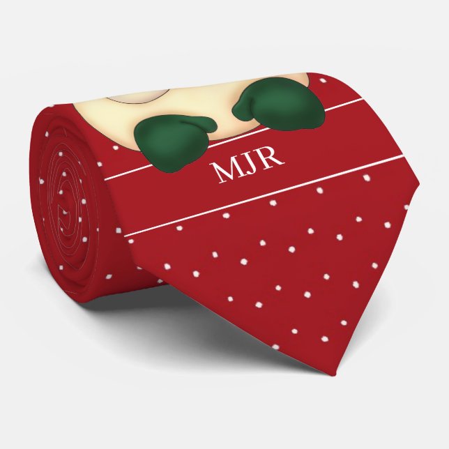 Cravate Polka rouge et blanc point Père Noël Monogramme (Roulé)