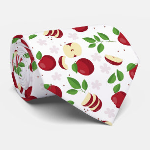 Cravate Pommes rouges, fleurs et Motif feuille