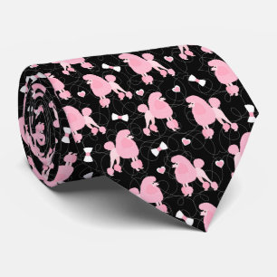 Cravate Poodles roses et vaches Motif noir