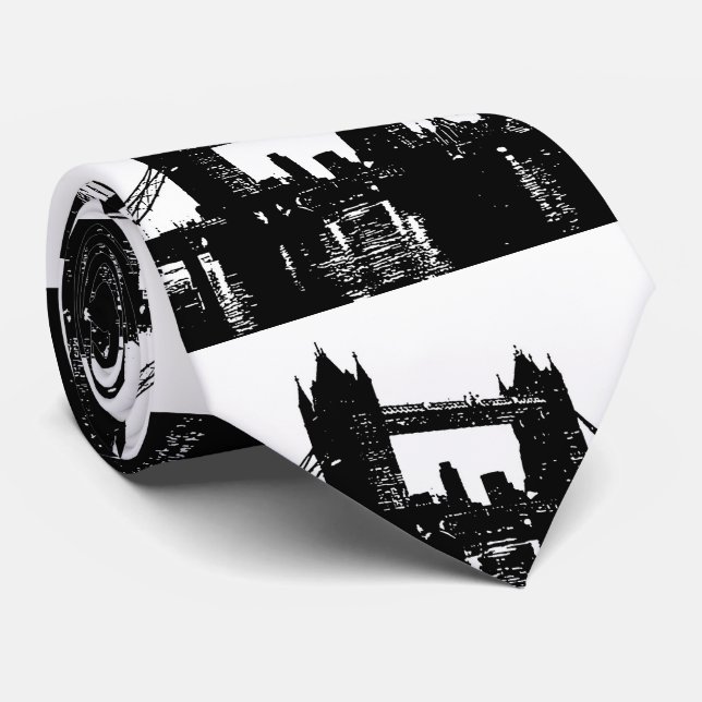 Cravate Pop Art London Tower Bridge Silhouette (Roulé)