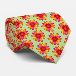 Cravate Pop Art Orange rose Fleurs Motif, Floral brillant