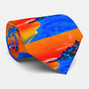 Cravate Pop Art Plage Exotique Palmiers