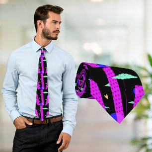 Cravate Pop Art Skyline Clair violet rose étoiles Motif