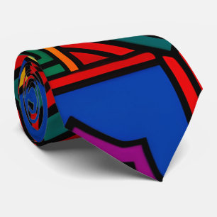 Cravate Pop up fleurs hexagonales Rouge Bleu Motif isométr