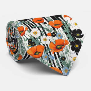Cravate Poppies de Californie orange et bandes noires