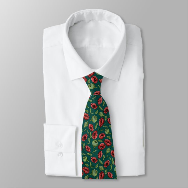 Cravate Poppies vintages d'opium sur Emerald (Attaché)