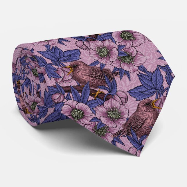 Cravate Porté et hélico, rose et violet (Roulé)