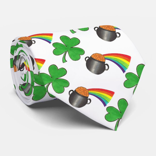 Cravate Pot of Gold Rainbow Shamrock St. Patrick's Day (Roulé)