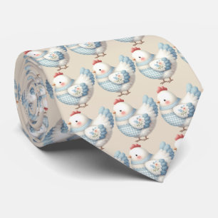 Cravate Poule de Cottage en Gingham Bleu