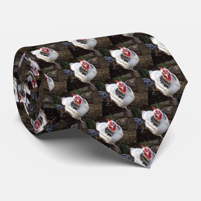 Cravate Poulets Blancs Et Noirs, (Roulé)