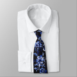 Cravate pour homme à fleurs bleu marine classique 
