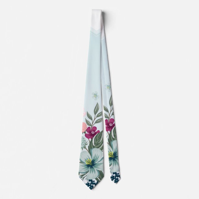 Cravate pour homme Fleur tropicale sur Blue Ombre (Devant)