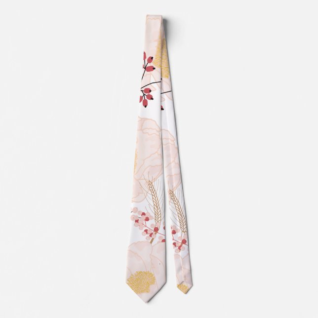 Cravate pour homme Fleurs florales blanches sur bl (Devant)