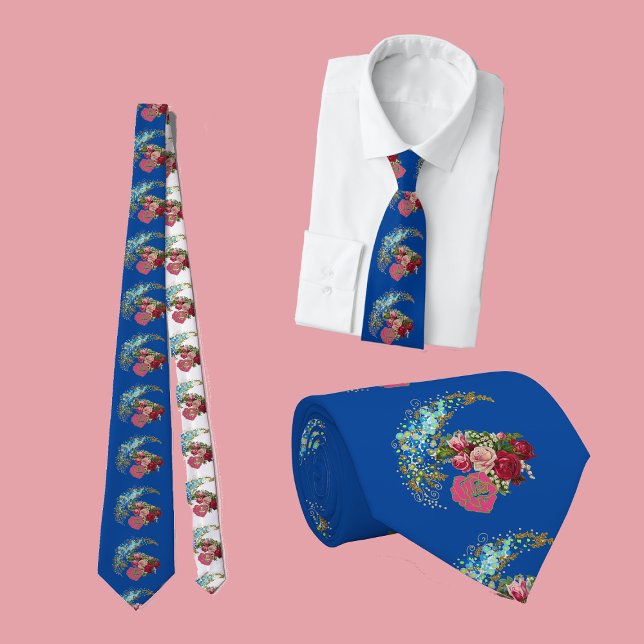 Cravate Pour lui Bleu foncé Rustique Rose Valentine Floral (For Him Dark Blue Rustic Rose Valentine Floral Fun Neck Tie)
