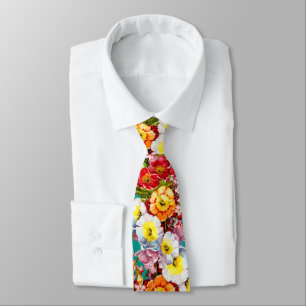 Cravate Primroses Vintages colorées Motif de printemps fle