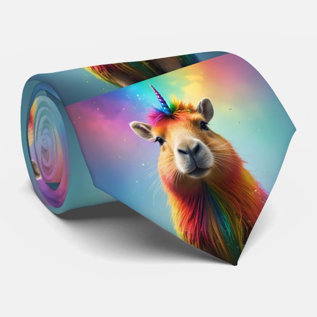 Cravate Prismhorn : Le Capybaraicorn Arc-en-ciel (Roulé)