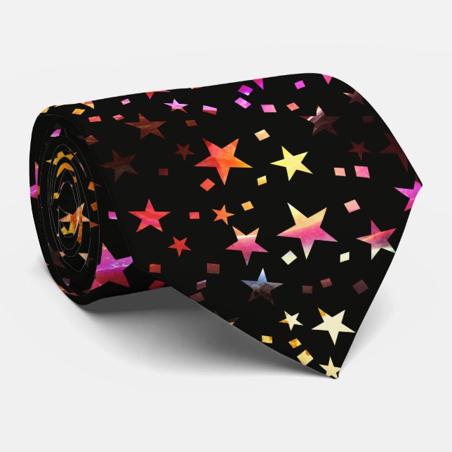 Cravate Professionnel Rouge Jaune Or Étoiles Noir (Roulé)