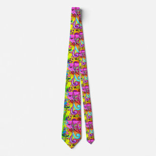 Cravate psych colors hippie/groovy flowers