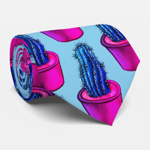 Cravate Psychédélique Cactus bleu pourpre Trippé Fun fou f