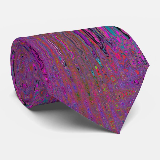 Cravate Psychédélique Super Magenta Retro Vagues atomiques (Roulé)