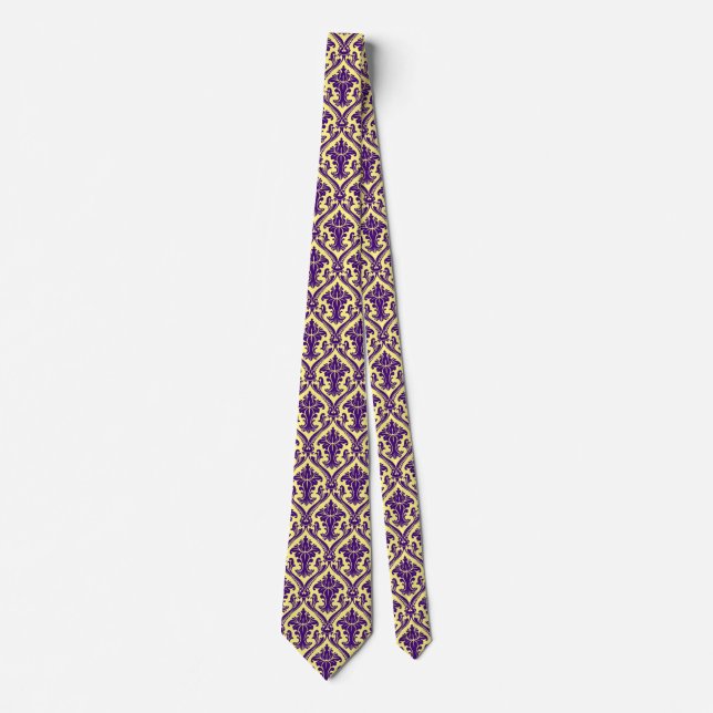 Cravate Purple & Jaune Floral Damas Style baroque (Devant)