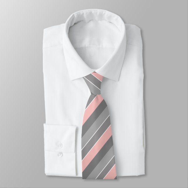 Cravate rayé rose gris et de corail (Attaché)