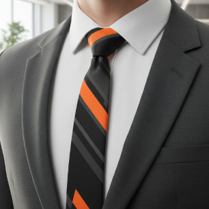 Cravate Rayure diagonale orange noir moderne