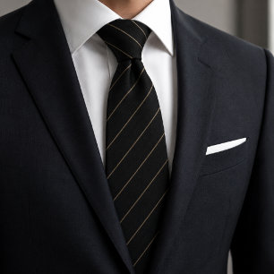 Cravate Rayure fine noire et or classique