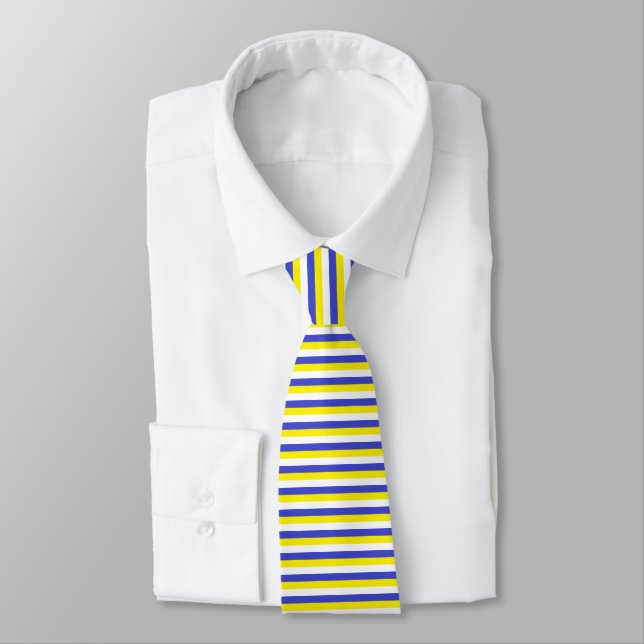 Cravate Rayures bleues, jaunes et blanches (Attaché)