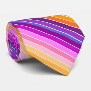 Cravate Rayures De Coucher De Soleil - Orange, Rose, Viole